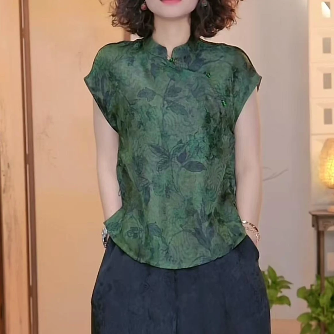 【萃茶】新中式国风气质衬衫百搭立领宽松时尚复古上衣小衫