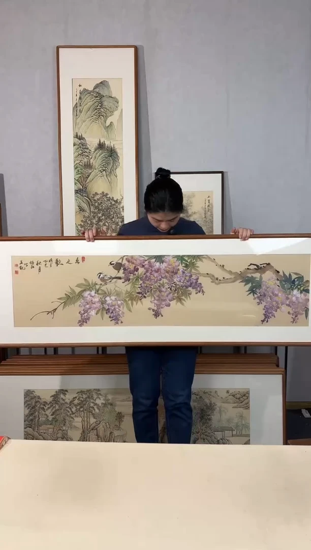 国画手绘*春之歌*52*172cm带框发货