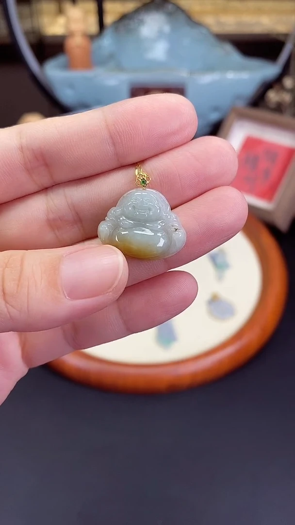 翡翠18K金镶嵌吊坠(不含链)佛公多样性发其一@@CMT1622-4