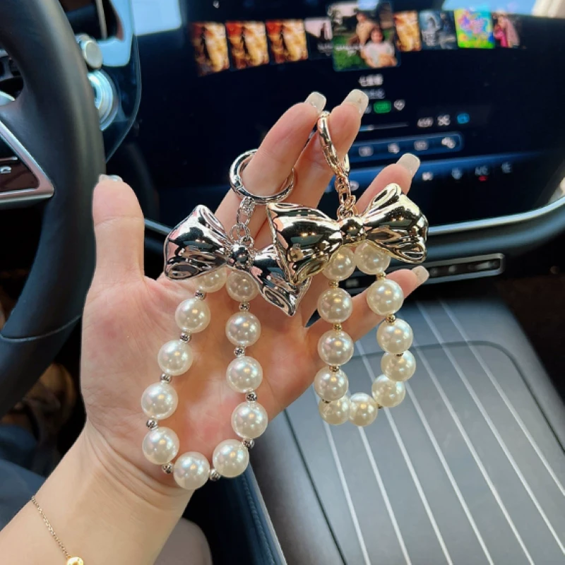 韩版高级感串珠挂件金银色小众设计感领结包包配饰汽车钥匙扣装饰