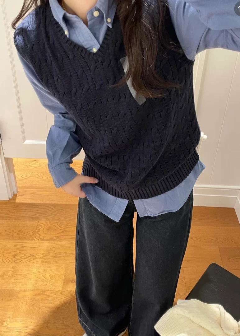 shan/经典款刺绣v领套头针织马甲