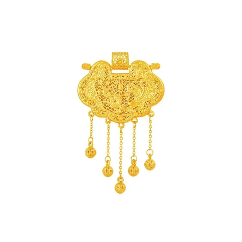 黄金天子门生吊坠足金999国风古法龙凤呈祥不含链传承花丝流苏