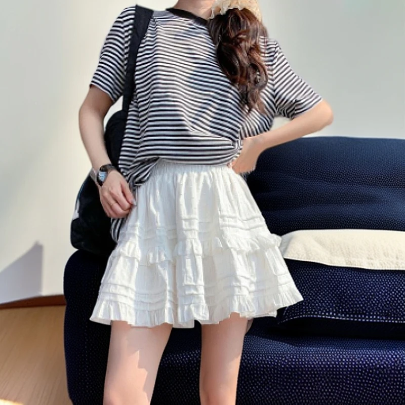 百搭白色蓬蓬短裙半身裙夏季2025新款高腰小个子a字防走光蛋糕裙