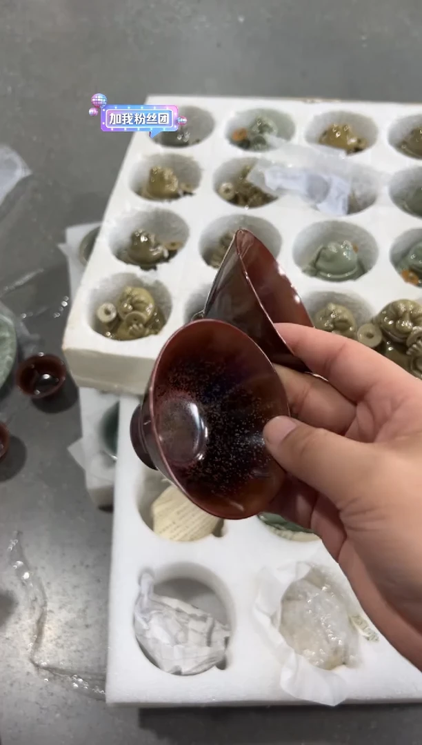 黄灿柴烧小斗笠杯（铜红）