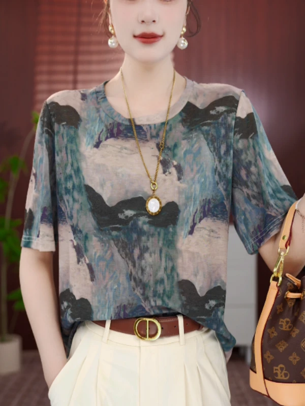 TX002杭州原版2025新款T恤“西西里”宽松夏薄短袖t时尚上衣打底女