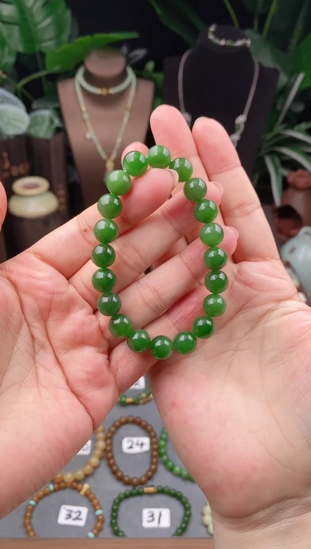 【闪购商品】和田玉（碧玉）手链未镶嵌精品10m微黑几乎无黑碧玉手串