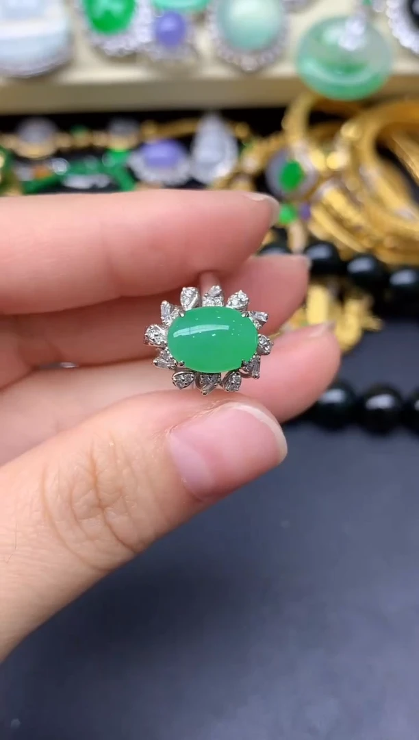 18K金镶嵌戒指翡翠346-雪姐翡翠天天见