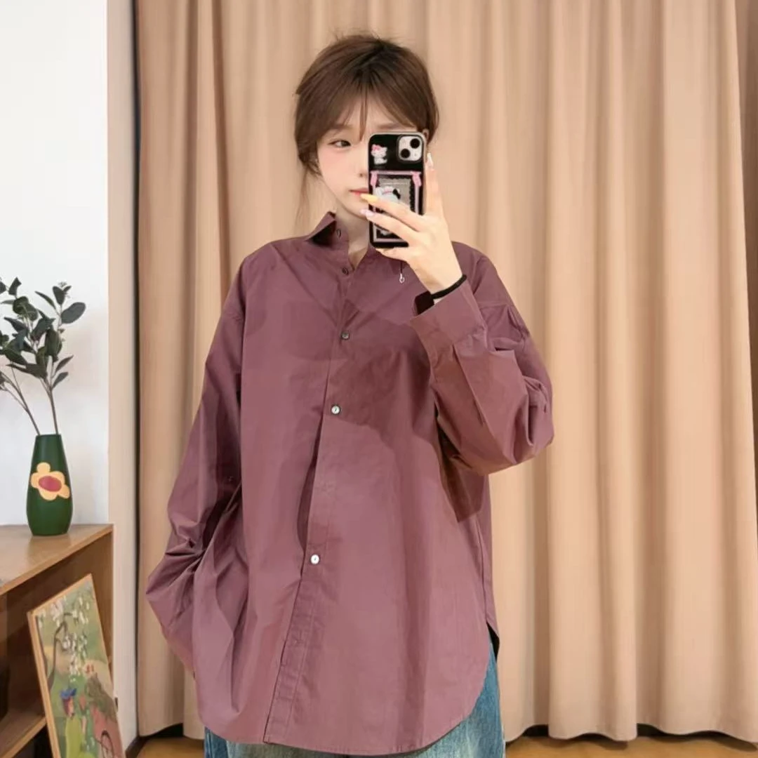 13538余小鱼【氧气衬衫】两色POLO领单排扣春秋长袖衬衫女装
