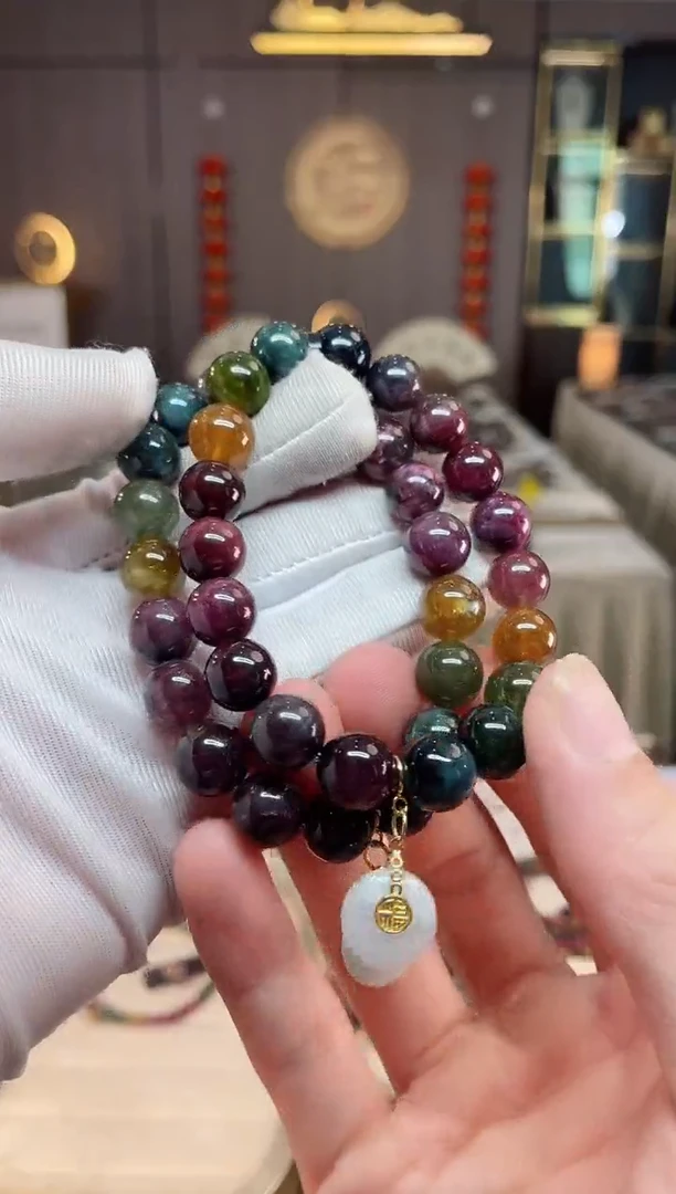 未镶嵌老矿碧玺彩虹单圈手串10mm+碧玺xion多样性发一条