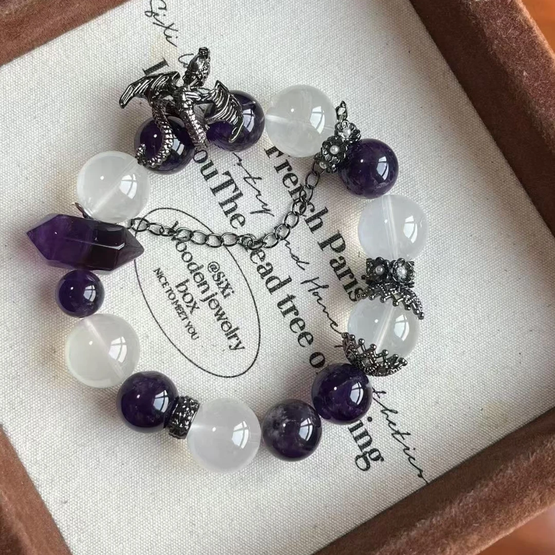 紫水晶x奶白晶 天然水晶 多样性发其一 礼盒装 F108