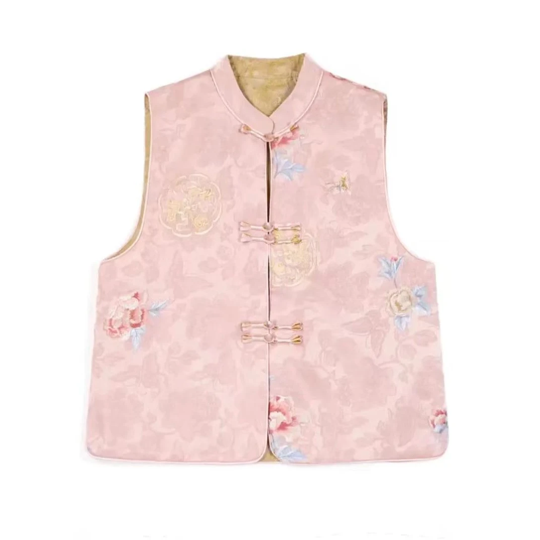 【梦蝶】新中式提花刺绣马甲民族风春季国风盘扣无袖坎肩马夹