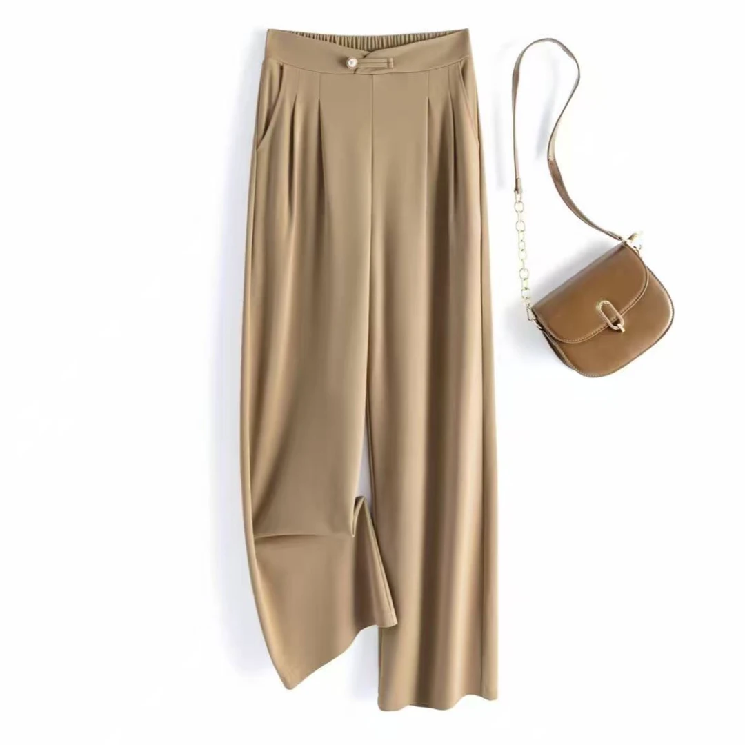 8642-妈妈款珍珠一粒扣（卡其）直筒裤