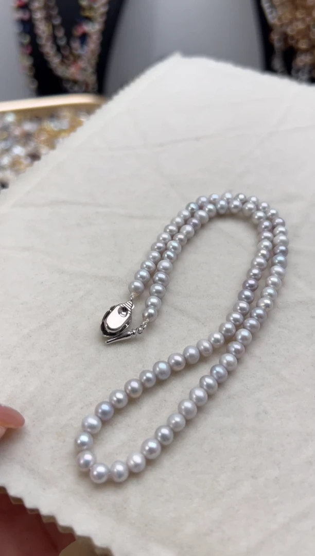未镶嵌淡水珍珠51灰色*强光珍珠项链