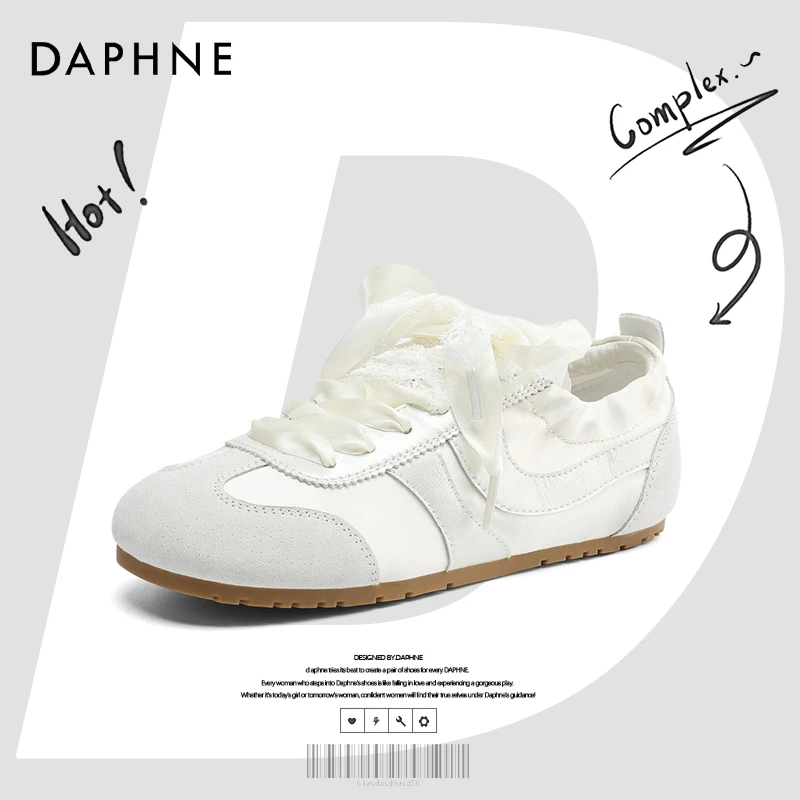 达芙妮网红爆款百搭德训鞋女款25春季新款甜美蕾丝丝带轻便休闲鞋