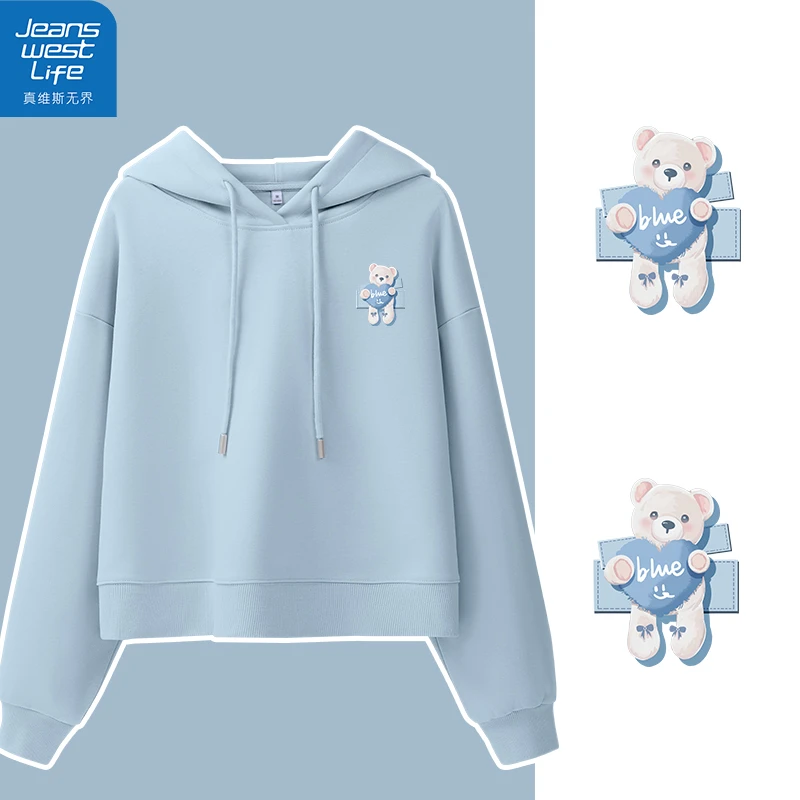 真维斯无界女士短款连帽卫衣秋季活力学院新款爆款休闲风百搭上衣