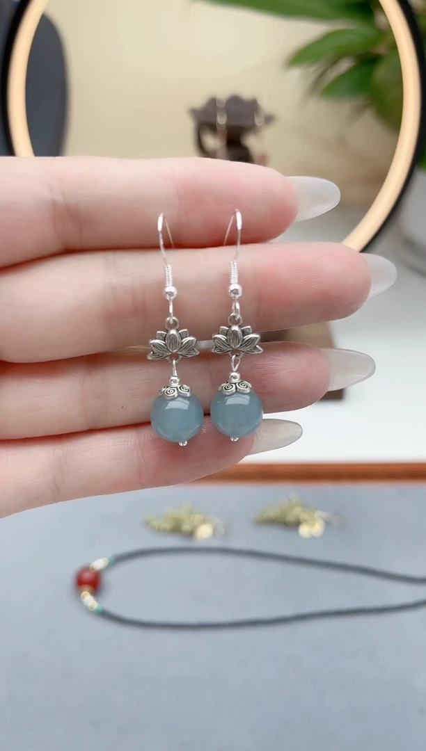 石英质玉银S925镶嵌耳饰01