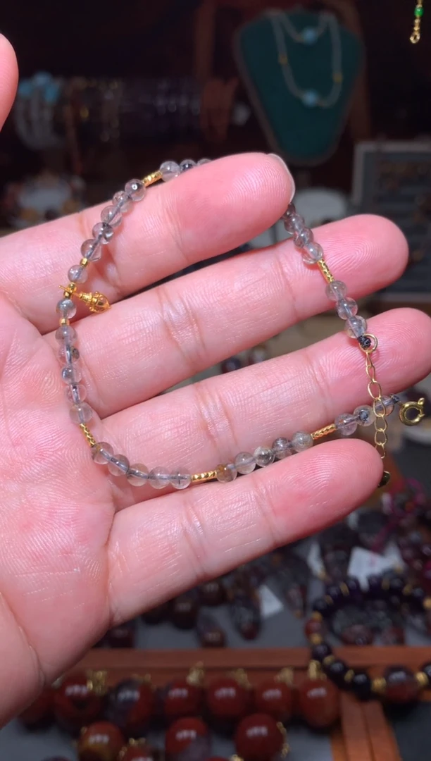 未镶嵌珠宝半成品水晶黑银钛脚链，一条