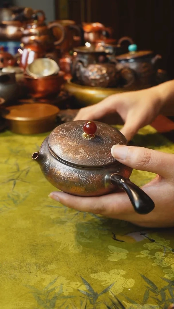 百花齐放紫铜泡茶壶