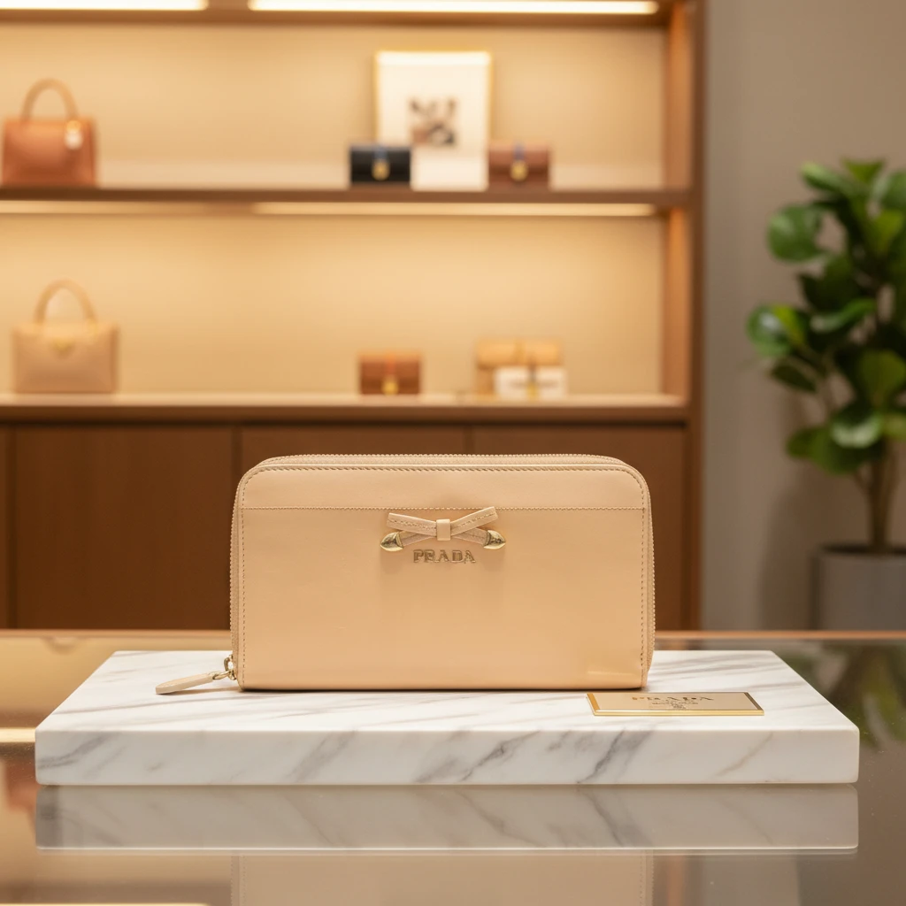 95新 Prada/普拉达  奶茶色钱包 1784 0043