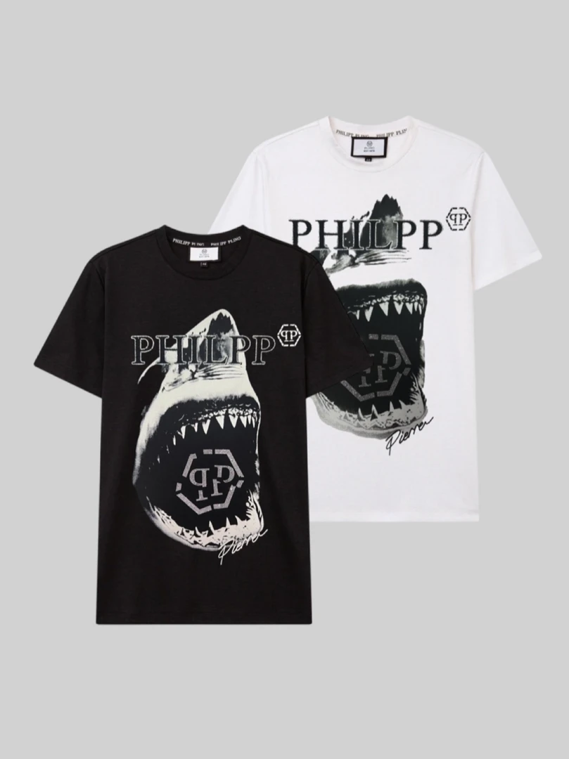 小雅专柜奢牌毒刺鲨鱼头系列时尚透气短袖圆领男士T恤PP256802