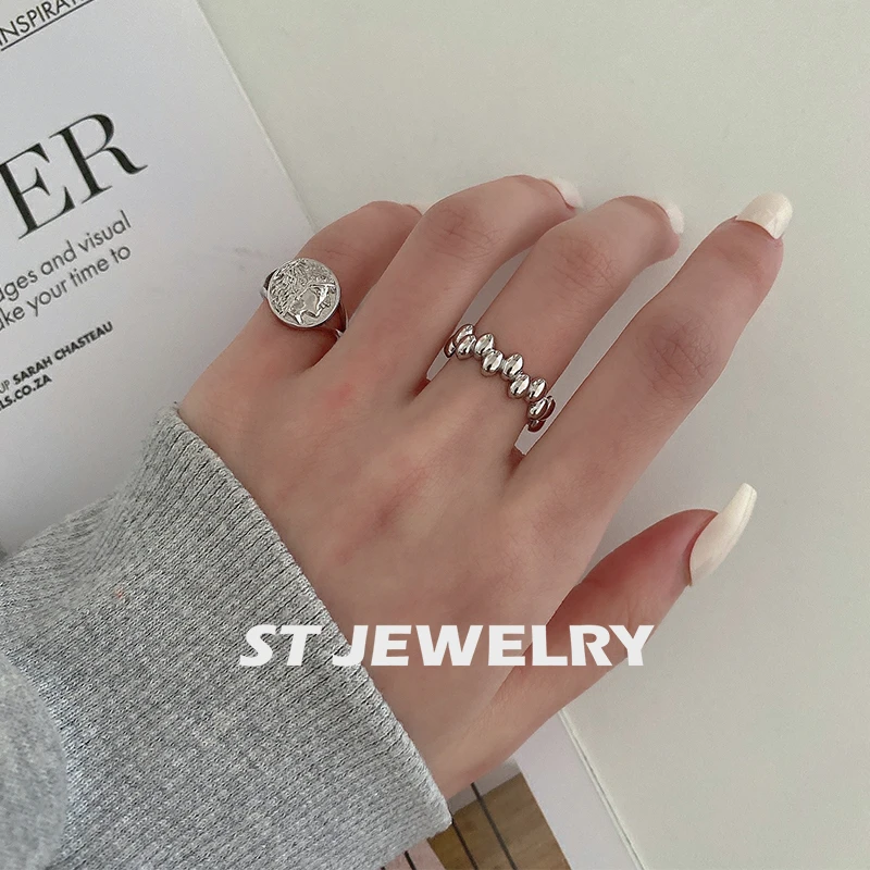 925银戒指 开口人像尾戒个性韩国时髦小众时髦新豆豆戒