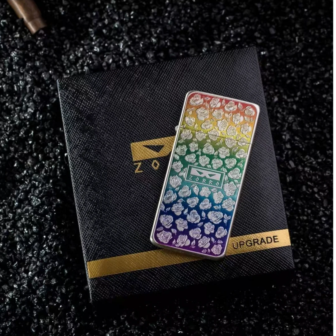 ZORRO佐罗防风煤油打火机男士二代包银彩虹玫瑰窄机薄款ZC5-004