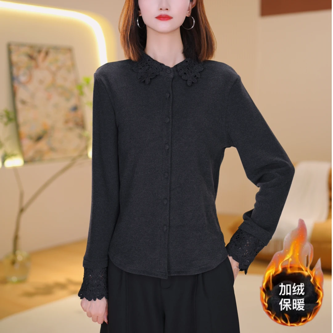 POLO领长袖纽扣法式抗皱常规女士打底衫保暖秋冬7282