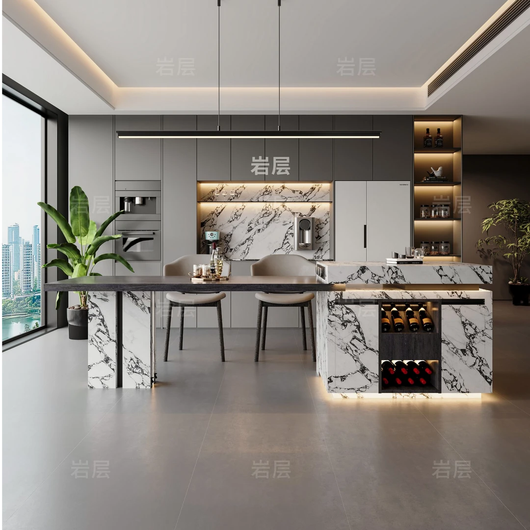 岩层双12意式高端定制多功能全岩板岛台餐桌岛台餐桌一体2025新款