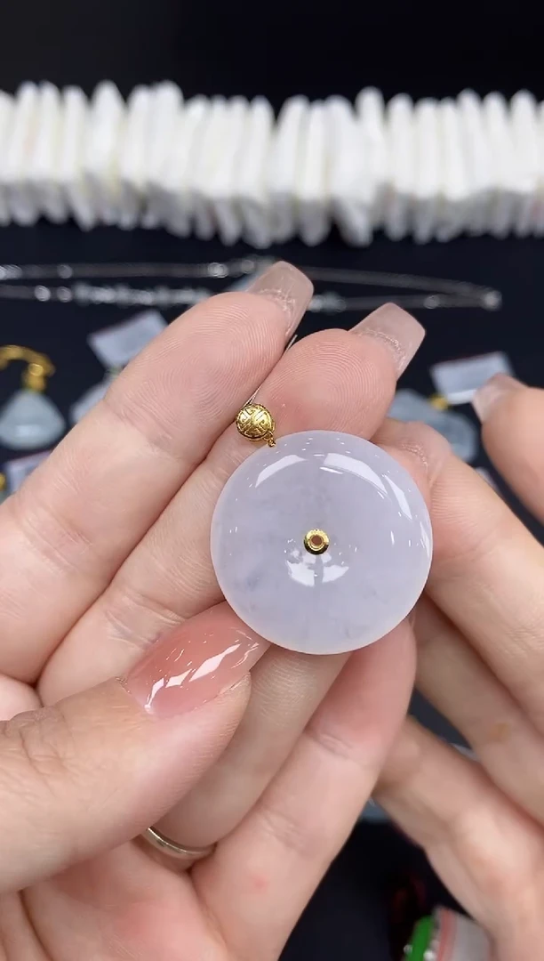 吊坠(不含链)18K金镶嵌翡翠平安扣18K金扣镶嵌@@CMT