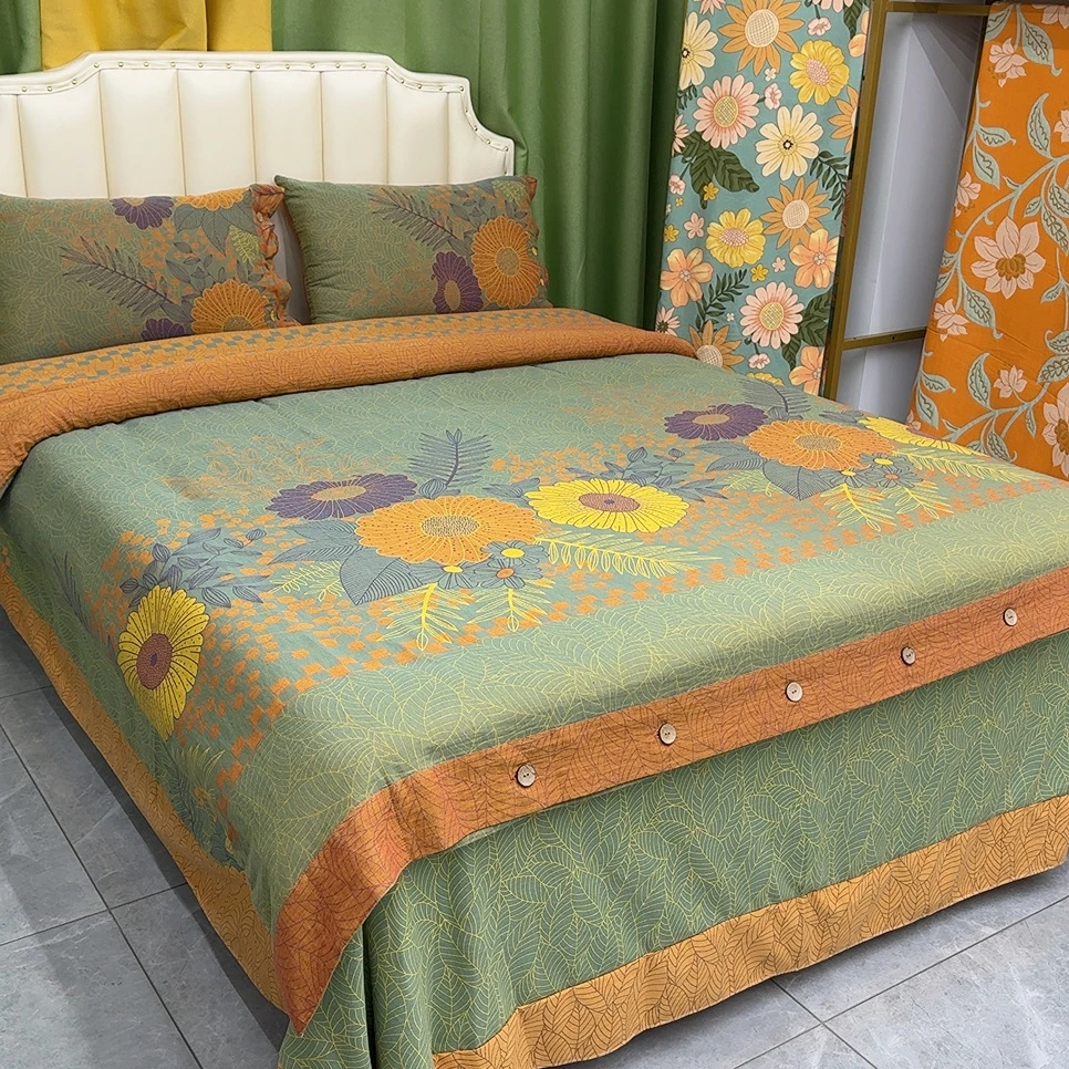 轻奢高端亲肤棉双层纱四件套--秋日暖阳（纽扣）