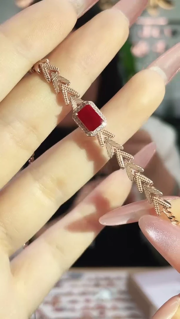 银S925镶嵌手链红宝石手链