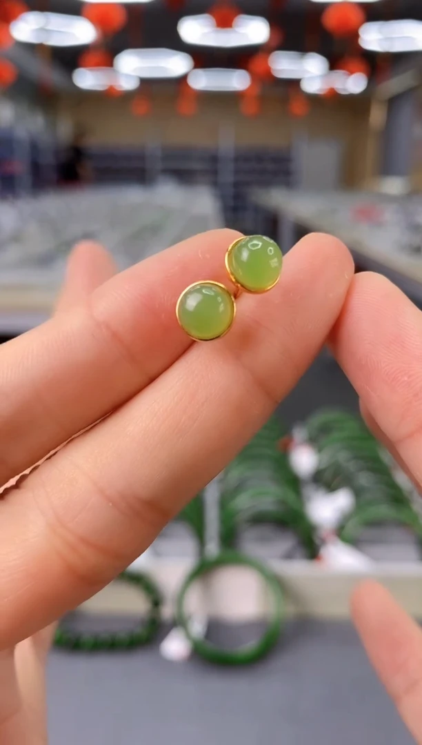 和田玉银S925镶嵌耳饰cg