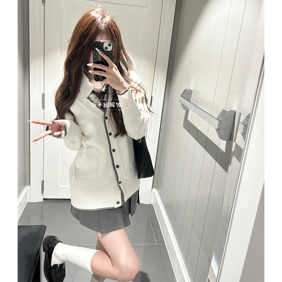 【枫叶礼】饭小姐原创jk制服学院风针织开衫外套慵懒风上衣裙子套装