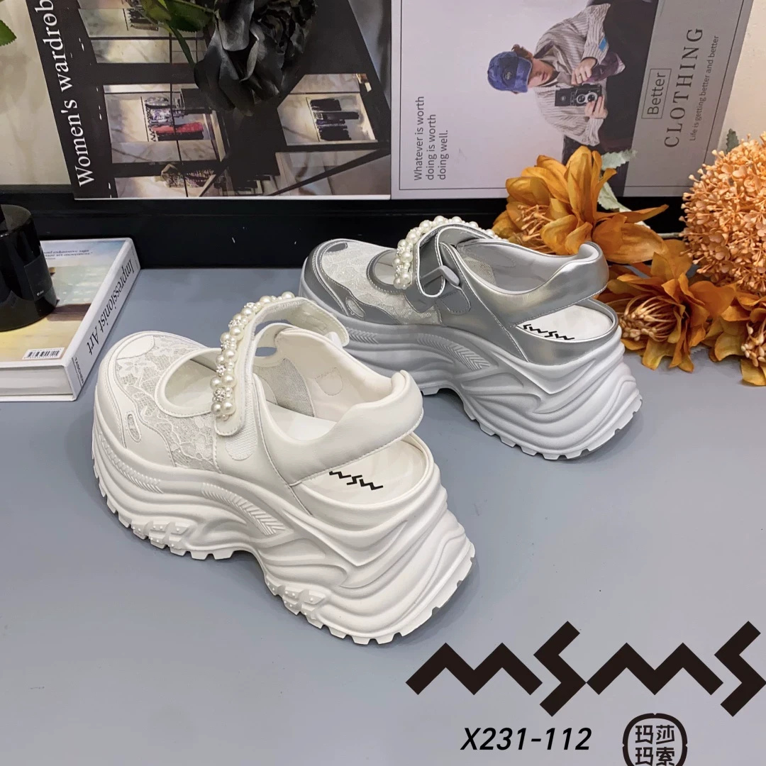 修面皮厚底中跟透气时装凉鞋休闲蕾丝罗马风格夏季