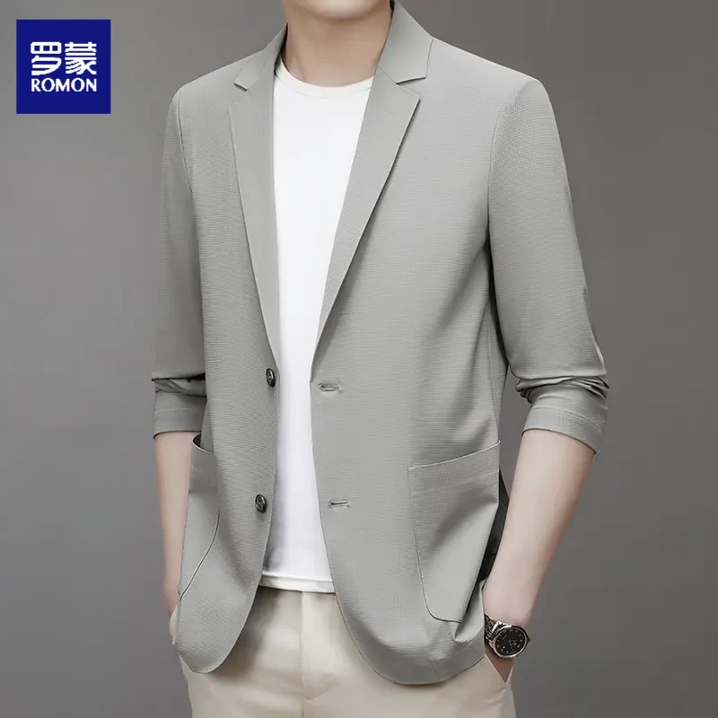 罗蒙2025夏季薄款防晒西服男士潮流休闲单西冰丝抗皱商务西装外套