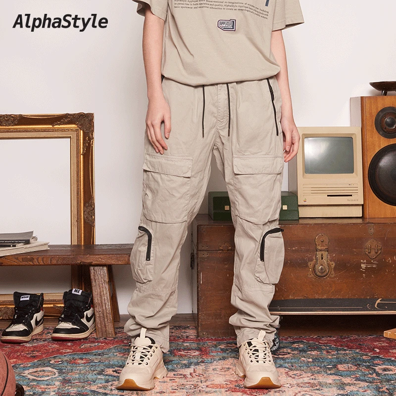 AlphaStyle潮牌新款工装男女情侣款休闲舒适时尚百搭潮流束脚裤