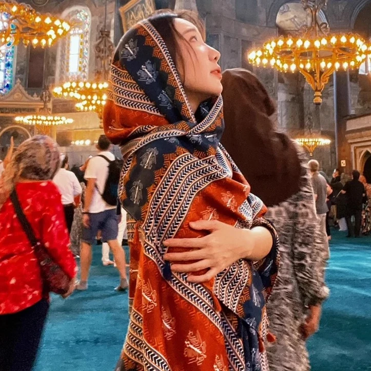 披肩沙漠头巾外搭防晒旅行女围巾穿搭云南民族风薄款披风丝巾夏季