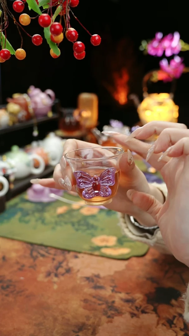 【闪购商品】紫色蝴蝶品茗杯60cc@@@@@