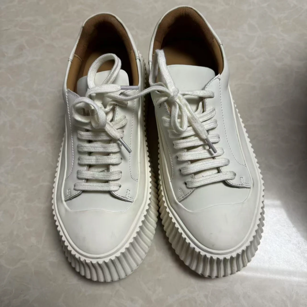 百搭系带皮鞋厚底板鞋鞋子内增高圆头松糕鞋白鞋女小皮鞋