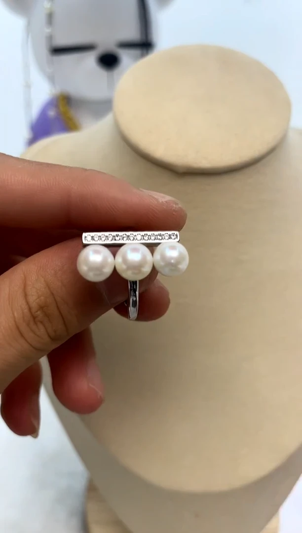 银S925镶嵌戒指海水珍珠7-8