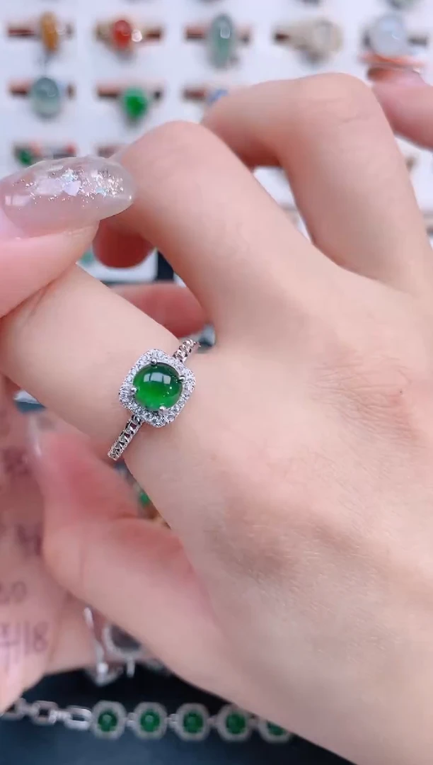 银S925镶嵌戒指翡翠天然翡翠