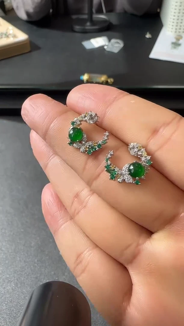 【闪购商品】翡翠耳饰银S925镶嵌银镶