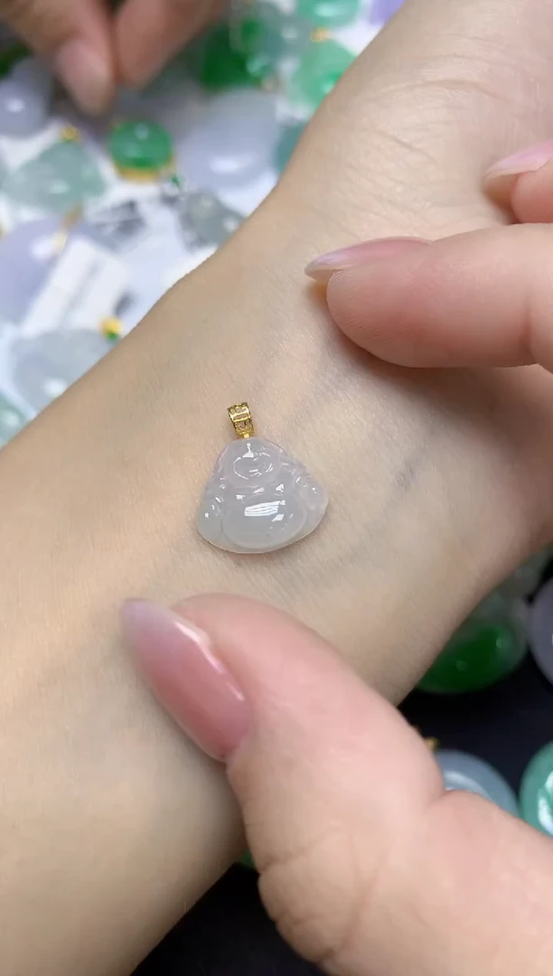 颈饰18K金镶嵌翡翠天然缅甸翡翠A货百元以上9元证书费自理