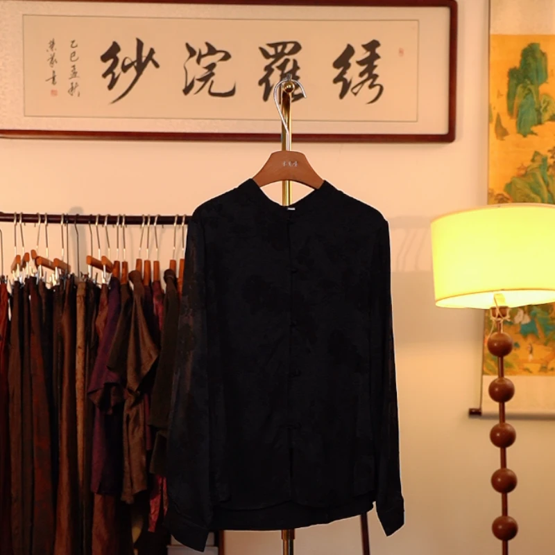 【风清月白-衬衫】中式国风香云纱衬衫3784