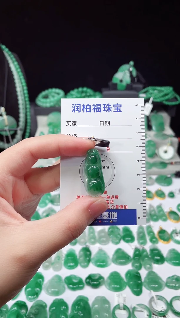 吊坠(赠链)未镶嵌石英质玉（非洲翠）福豆 2.9