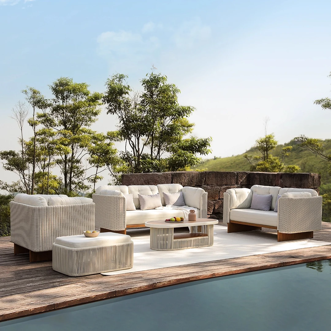 昆图户外沙发庭院别墅花园休闲沙发组合室外防水防晒藤编沙发家具