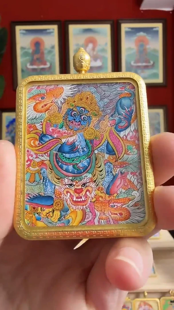 吊坠黑-热贡纯手绘唐卡