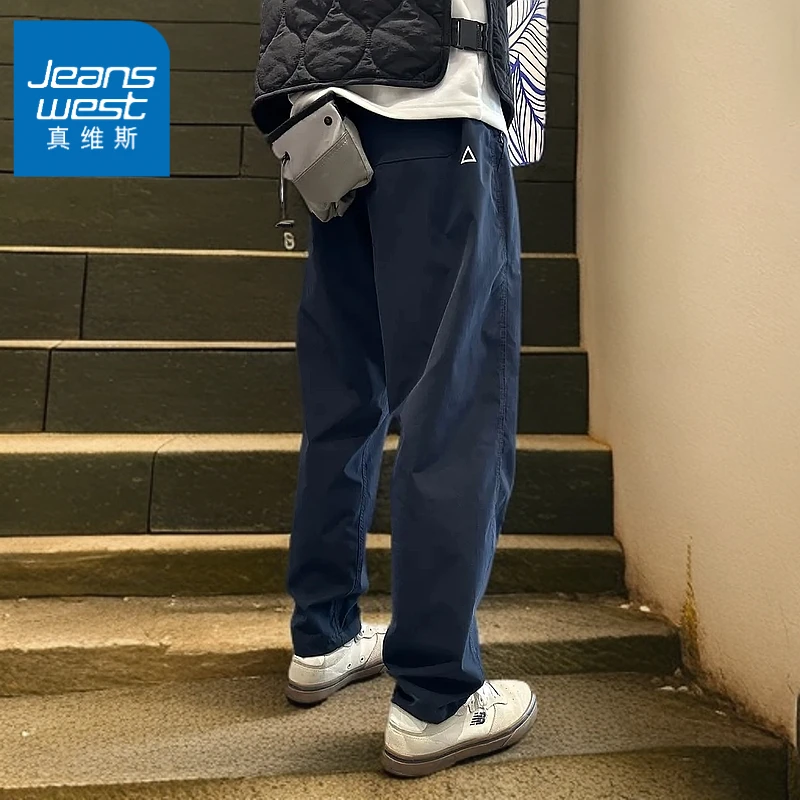 真维斯宽松锥形工装长裤男女同款机能小三角白标防泼水速干裤男款