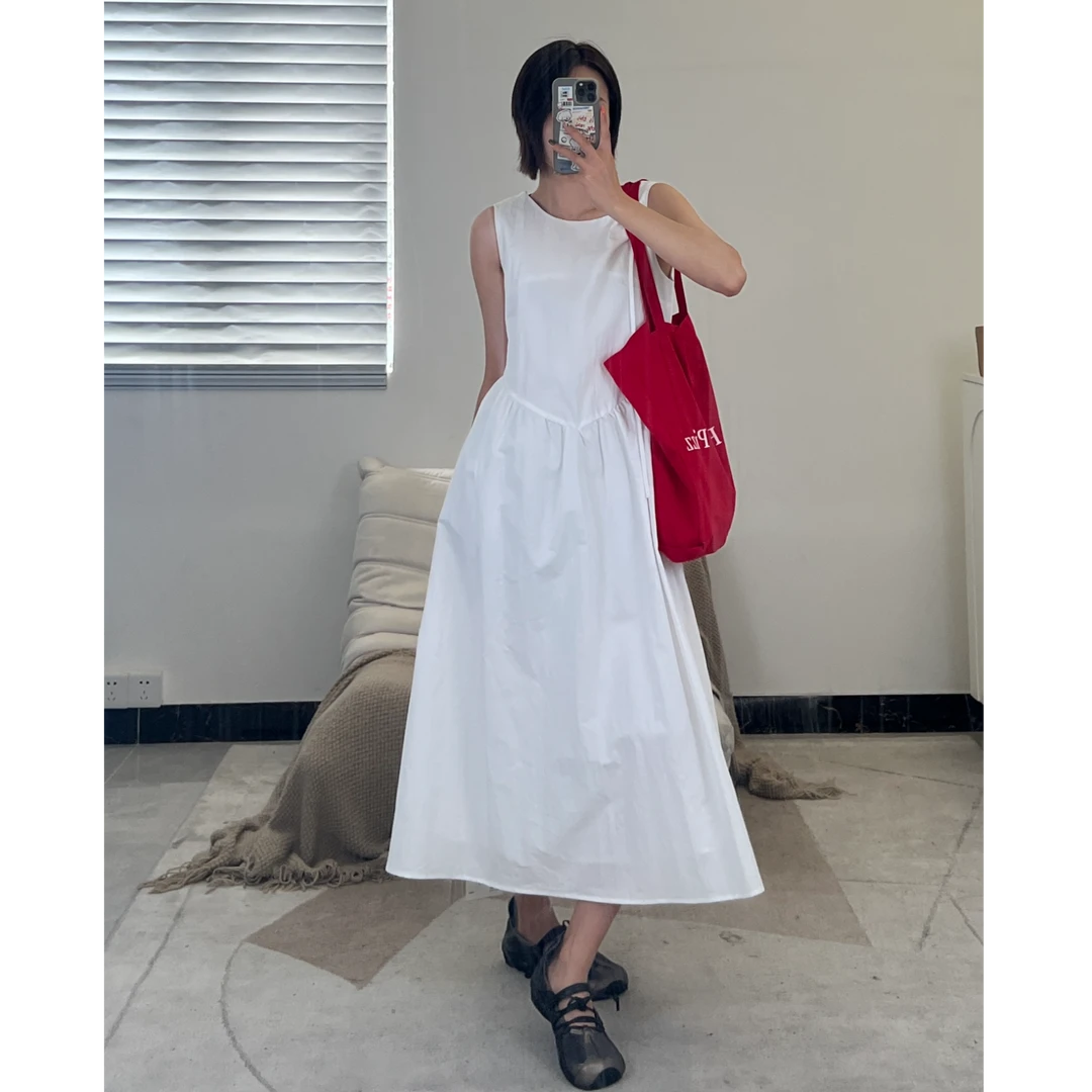 【清】逸语2025夏款韩范简约气质百搭无袖绑带背心连衣裙女88392