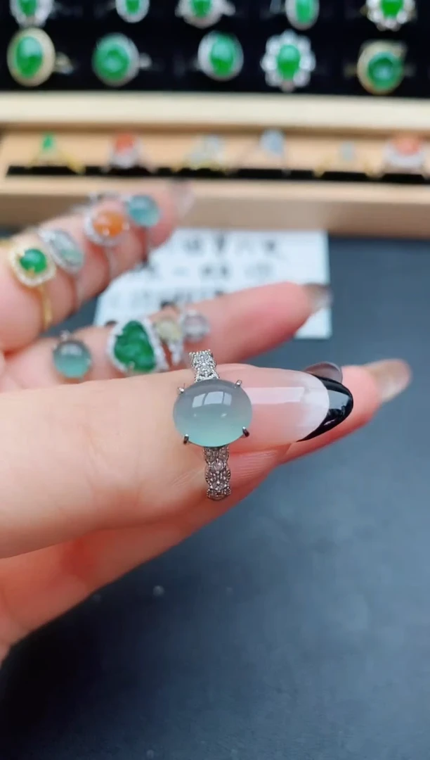 翡翠戒指银S925镶嵌850